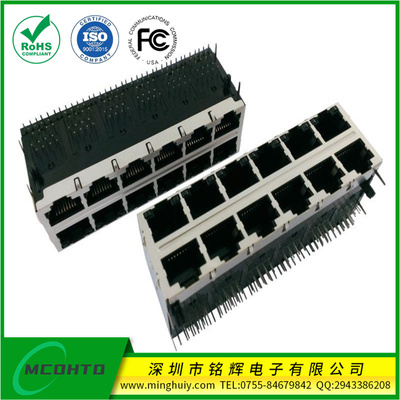 双层2*6 RJ45Jack 集成千兆滤波器 带灯\带弹片 竖排脚 10\100\1000BASE