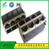 双层2*4 RJ45Jack 集成100M百兆变压器 双排双色灯\带弹片 横排脚