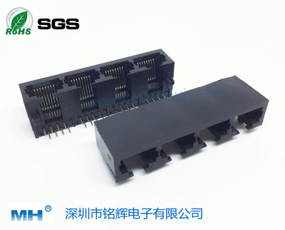 56全塑1*4 RJ45Jack 10P8C 卧式插板带缺口
